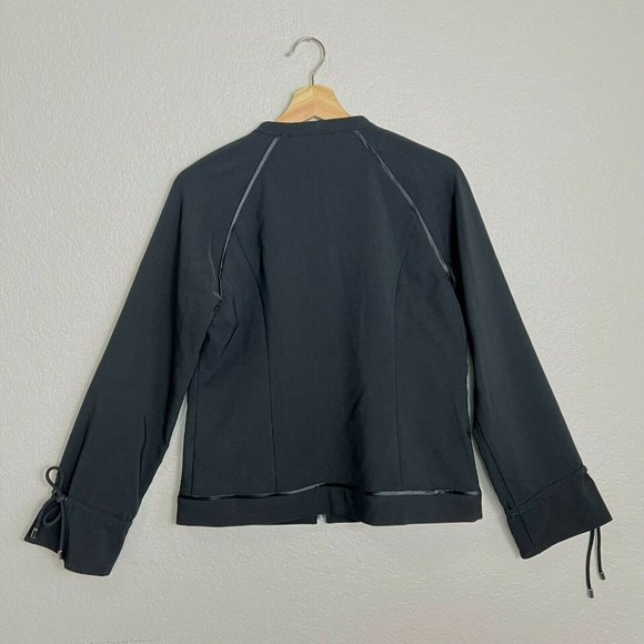 H by Halston Zip Front Bomber Jacket Size 4 Drawstring Sleeves Black A350234 - Picture 6 of 12
